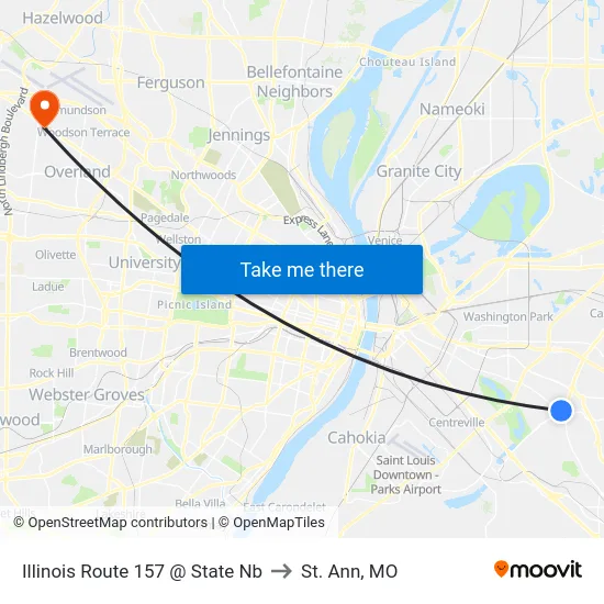 Illinois Route 157 @ State Nb to St. Ann, MO map