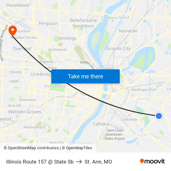 Illinois Route 157 @ State Sb to St. Ann, MO map