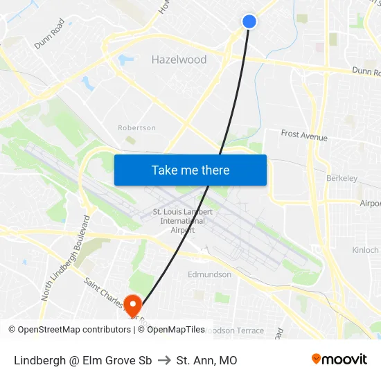 Lindbergh @ Elm Grove Sb to St. Ann, MO map
