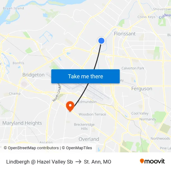 Lindbergh @ Hazel Valley Sb to St. Ann, MO map