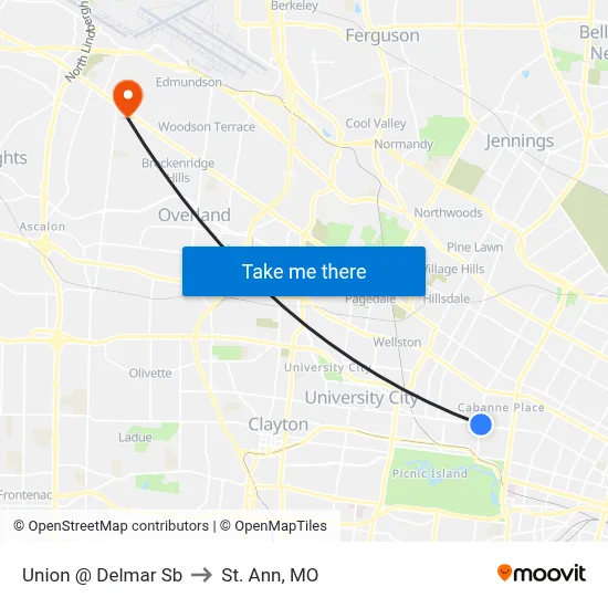 Union @ Delmar Sb to St. Ann, MO map