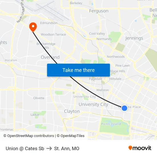 Union @ Cates Sb to St. Ann, MO map