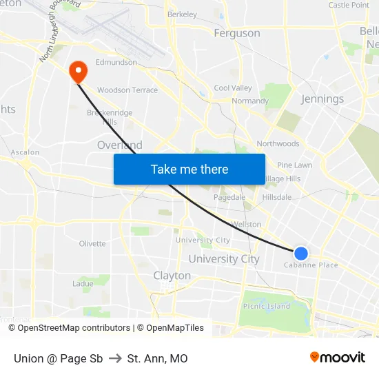 Union @ Page Sb to St. Ann, MO map