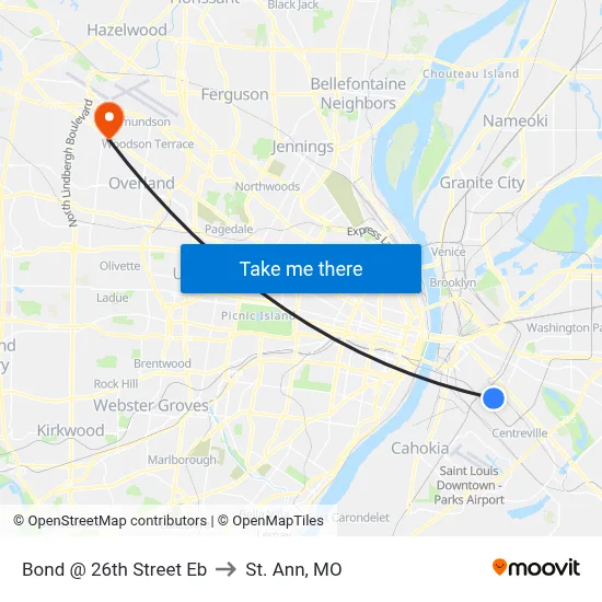 Bond @ 26th Street Eb to St. Ann, MO map
