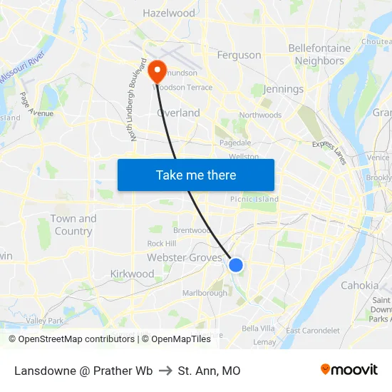 Lansdowne @ Prather Wb to St. Ann, MO map