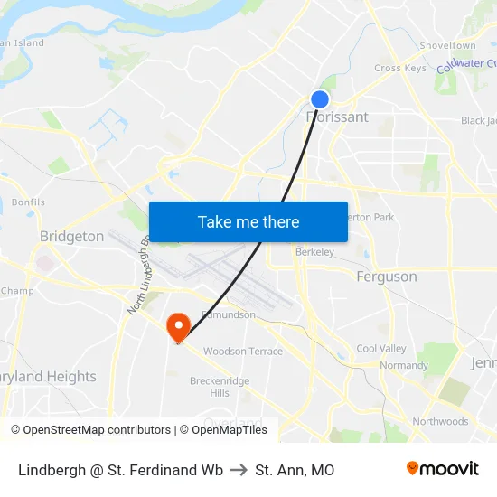 Lindbergh @ St. Ferdinand Wb to St. Ann, MO map