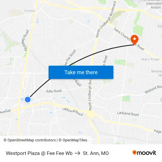 Westport Plaza @ Fee Fee Wb to St. Ann, MO map