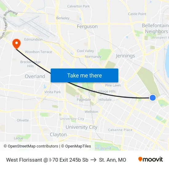 West Florissant @ I-70 Exit 245b Sb to St. Ann, MO map