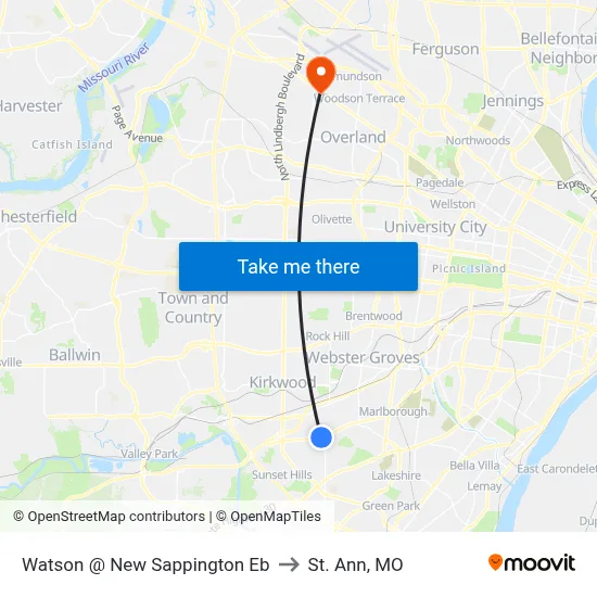 Watson @ New Sappington Eb to St. Ann, MO map