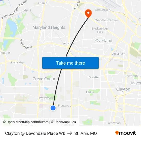 Clayton @ Devondale Place Wb to St. Ann, MO map