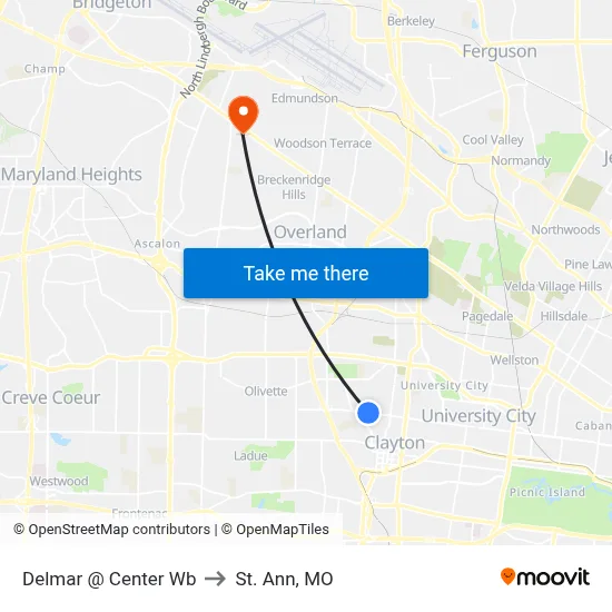 Delmar @ Center Wb to St. Ann, MO map
