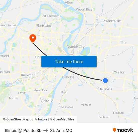 Illinois @ Pointe Sb to St. Ann, MO map