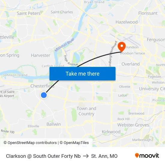 Clarkson @ South Outer Forty Nb to St. Ann, MO map