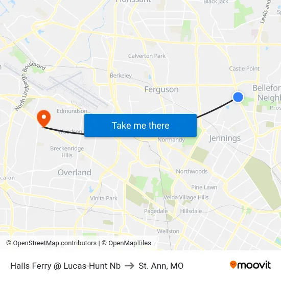 Halls Ferry @ Lucas-Hunt Nb to St. Ann, MO map