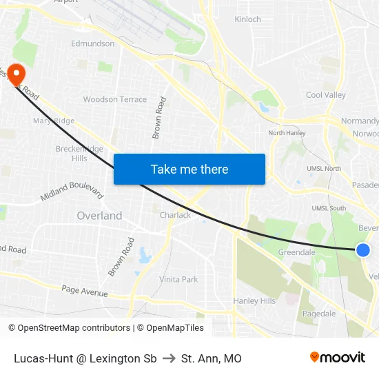 Lucas-Hunt @ Lexington Sb to St. Ann, MO map