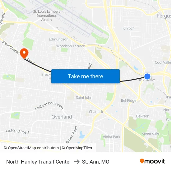 North Hanley Transit Center to St. Ann, MO map
