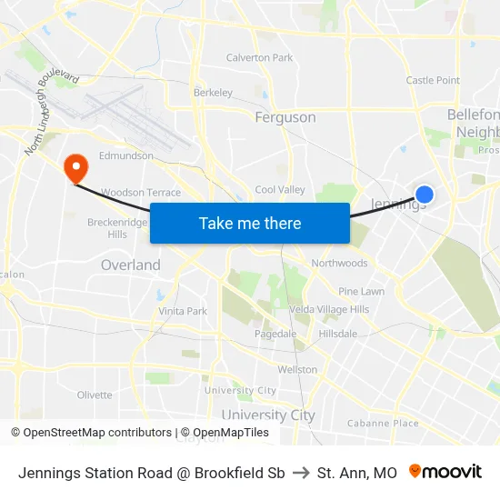 Jennings Station Road @ Brookfield Sb to St. Ann, MO map