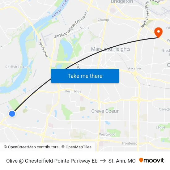Olive @ Chesterfield Pointe Parkway Eb to St. Ann, MO map
