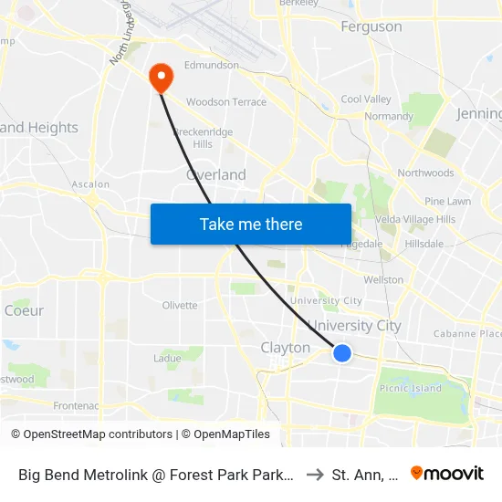 Big Bend Metrolink @ Forest Park Parkway Nb to St. Ann, MO map
