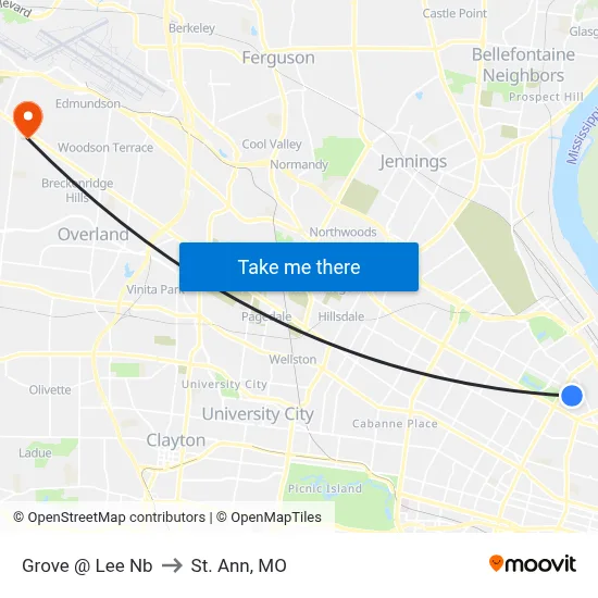 Grove @ Lee Nb to St. Ann, MO map