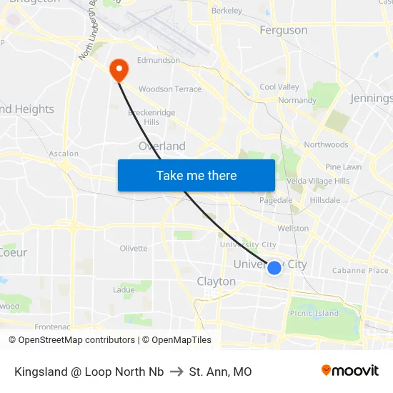 Kingsland @ Loop North Nb to St. Ann, MO map