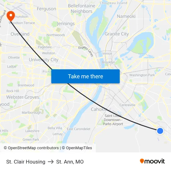 St. Clair Housing to St. Ann, MO map