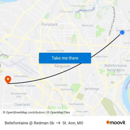 Bellefontaine @ Redman Sb to St. Ann, MO map