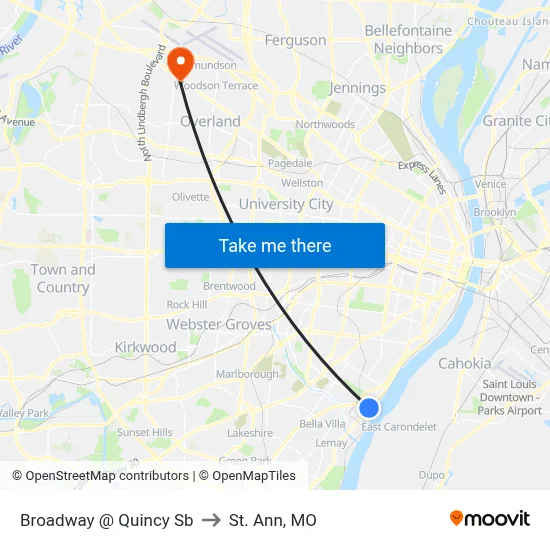 Broadway @ Quincy Sb to St. Ann, MO map