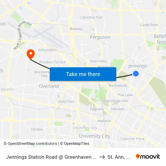 Jennings Station Road @ Greenhaven Nb to St. Ann, MO map