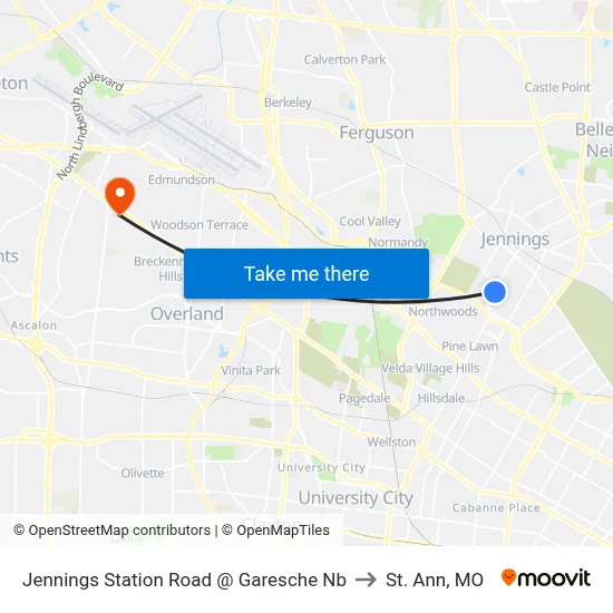 Jennings Station Road @ Garesche Nb to St. Ann, MO map