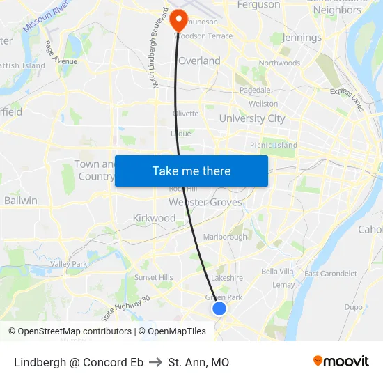 Lindbergh @ Concord Eb to St. Ann, MO map