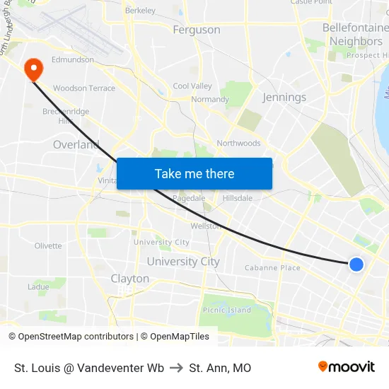 St. Louis @ Vandeventer Wb to St. Ann, MO map