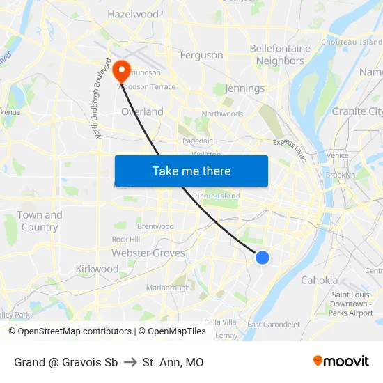 Grand @ Gravois Sb to St. Ann, MO map