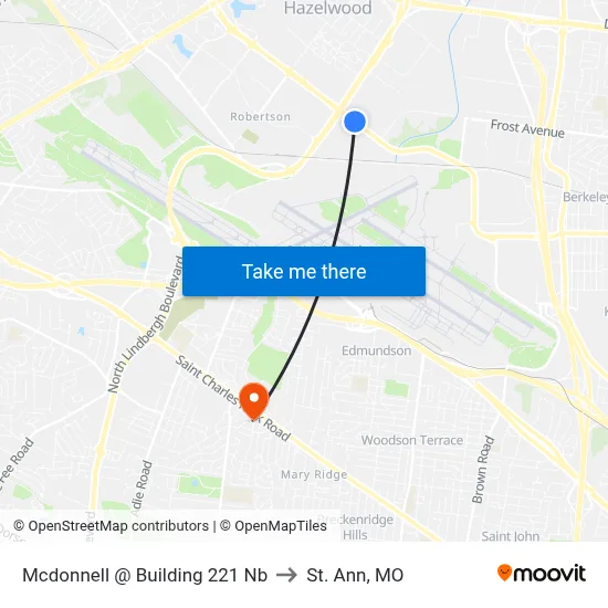 Mcdonnell @ Building 221 Nb to St. Ann, MO map