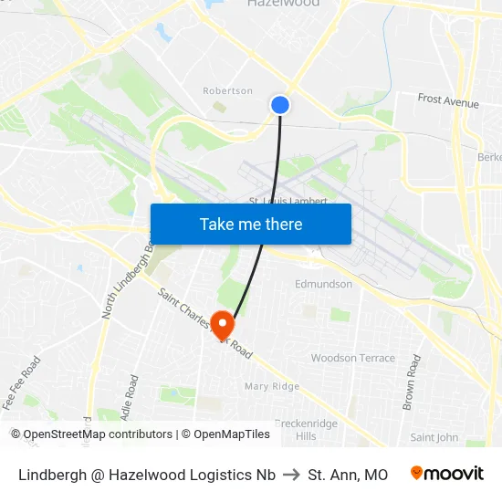 Lindbergh @ Hazelwood Logistics Nb to St. Ann, MO map