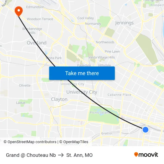 Grand @ Chouteau Nb to St. Ann, MO map