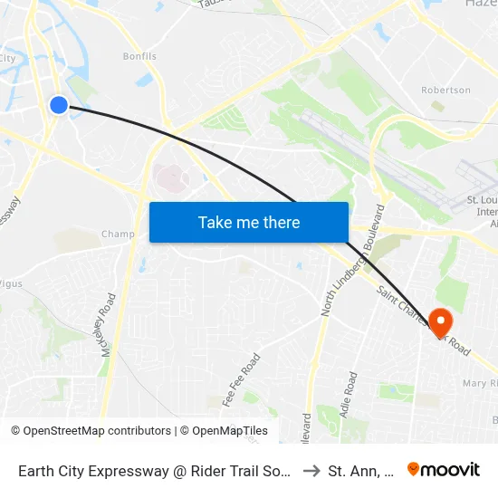 Earth City Expressway @ Rider Trail South Nb to St. Ann, MO map