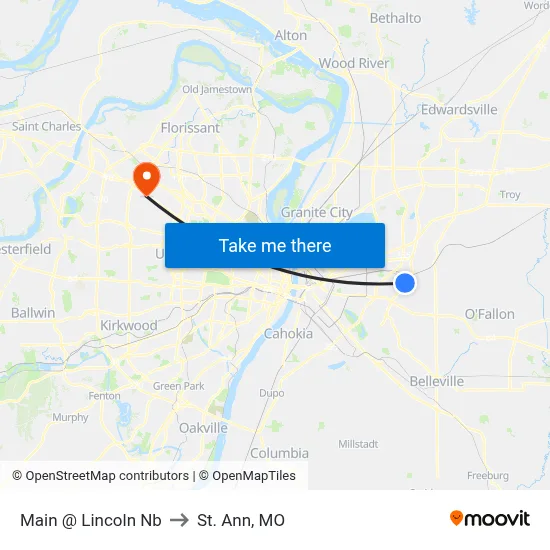 Main @ Lincoln Nb to St. Ann, MO map