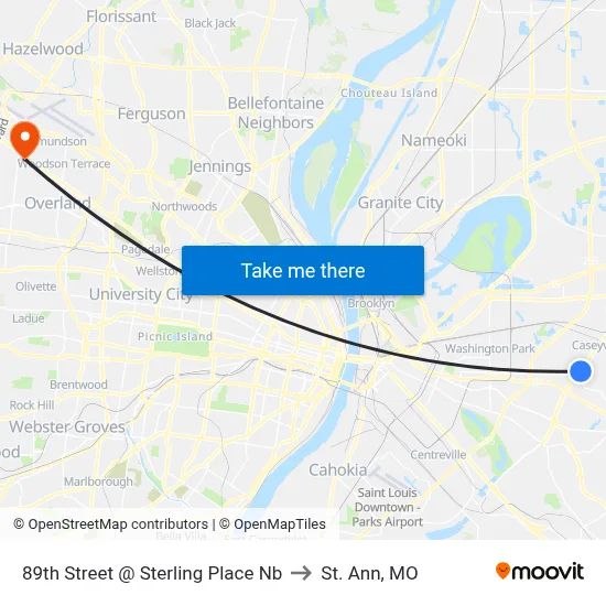 89th Street @ Sterling Place Nb to St. Ann, MO map