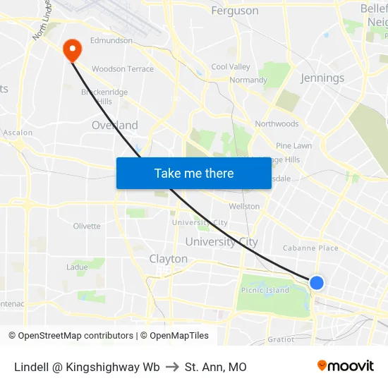 Lindell @ Kingshighway Wb to St. Ann, MO map