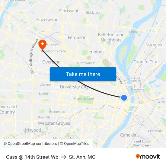 Cass @ 14th Street Wb to St. Ann, MO map