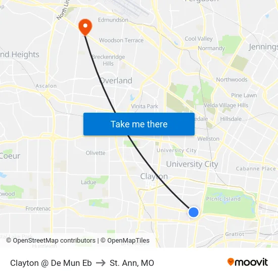 Clayton @ De Mun Eb to St. Ann, MO map