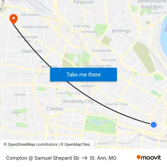 Compton @ Samuel Shepard Sb to St. Ann, MO map