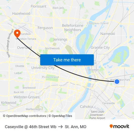 Caseyville @ 46th Street Wb to St. Ann, MO map