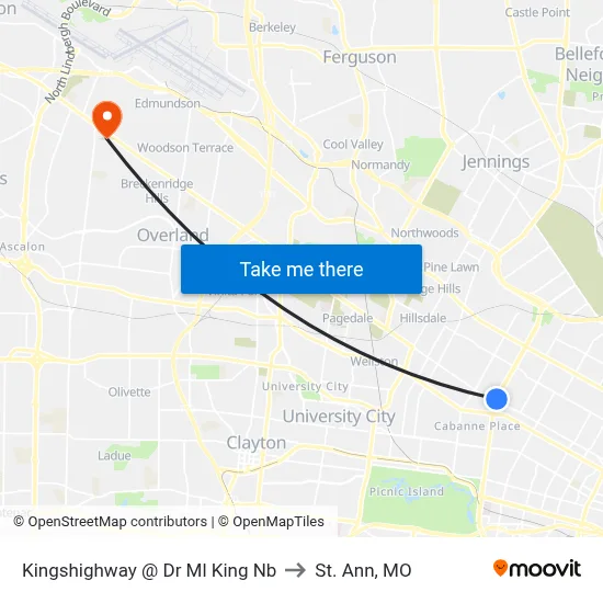 Kingshighway @ Dr Ml King Nb to St. Ann, MO map
