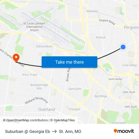 Suburban @ Georgia Eb to St. Ann, MO map