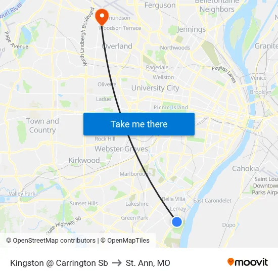 Kingston @ Carrington Sb to St. Ann, MO map