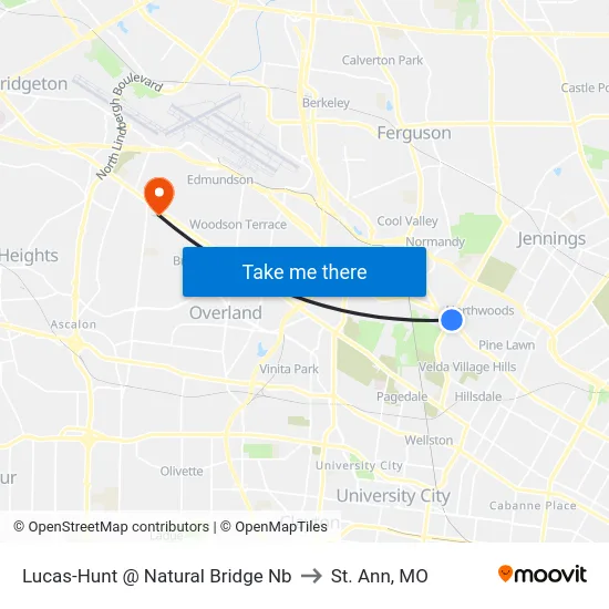 Lucas-Hunt @ Natural Bridge Nb to St. Ann, MO map