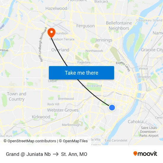 Grand @ Juniata Nb to St. Ann, MO map