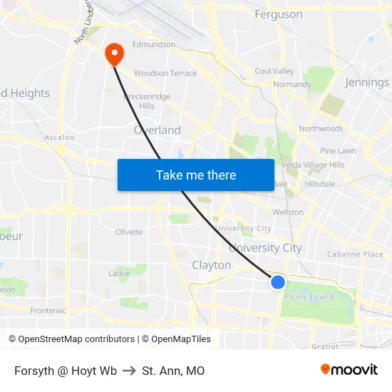 Forsyth @ Hoyt Wb to St. Ann, MO map